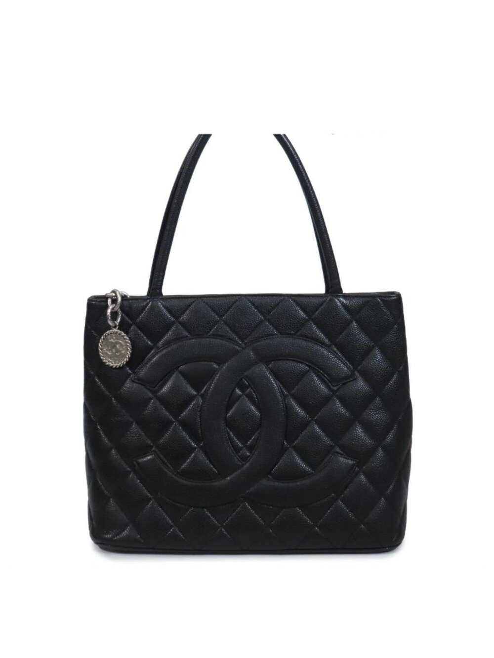Chanel Reissue Tote Bag Quilted CC Logo Black Silver Caviar Leather